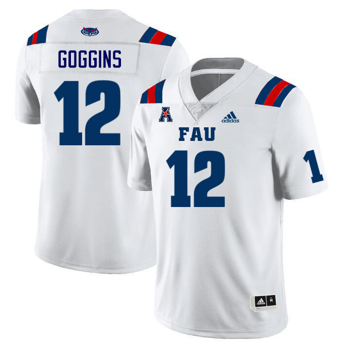 Florida Atlantic Owls #12 Cameron Goggins College Football Jerseys Stitched Sale-White
